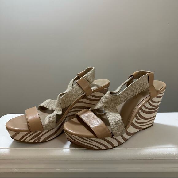 Arturo Chiang Clover Zebra Striped Wedge Platform Sandal Women’s size 9.5 - Picture 2 of 8